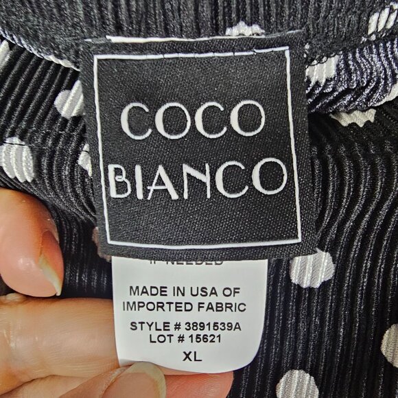 Coco Bianco Tiny Pleats Polka Dot Wide Leg Pants XL Pull On Stretch Raw Hem USA - Picture 4 of 10